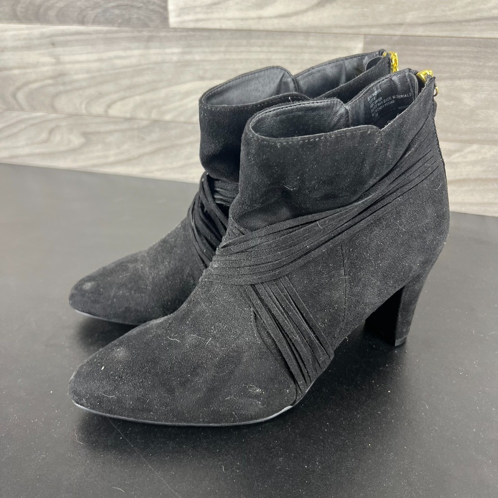 Comfortview Ankle Boots Women Size US 8.5WW Black Pointed Toe Block Heel Booties